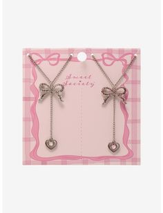 Sweet Society Rhinestone Bow Heart Best Friend Necklace Set | Hot Topic Matching Best Friend Jewelry, Heart Best Friend, Heart Gem, Best Friend Necklace, Forever 21 Jewelry, Best Friend Jewelry, Detailed Jewelry, Bow Necklace, Friendship Necklaces