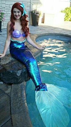 Ariel Mermaid Costume, Mermaid Tail Ideas, Mermaid Out Of Water, Tail Ideas, Mermaid Sequin Fabric, Mermaid Outfits, Mermaid Photoshoot, Fin Fun Mermaid Tails