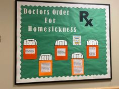 a poster on the wall that says doctors order for homesickness in front of it