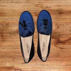 Slip On Loafer Made Of Soft Velvet Upper And Leather Lining And Insole. Light Rubber Lug Sole. 1.5” Heel; 0.75” Platform. Made In Spain. Blue Slip-on Loafers For Fall, Blue Slip-on Tassel Loafers For Work, Casual Blue Tassel Loafers With Leather Sole, Blue Slip-on Flats For Fall, Blue Flat Loafers For Summer, Blue Flat Loafers For Fall, Casual Blue Pointed Toe Loafers, Blue Summer Loafers For Work, Blue Summer Workwear Loafers