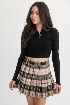 DetailsA mini pleated plaid skirt featuring a zip-up in the back.Content + Care- 60% Rayon, 35% Polyester, 5% Spandex- Hand or machine wash coldSize + Fit- Full length: 15"- Waist: 26" Pregnant Plaid Skirt, Cheap Plaid Skirt For School, Cheap Fitted Plaid Mini Skirt, Cheap Plaid Skort For School, Cheap Pleated Plaid Skort, Country Club Plaid Skirt, Cheap Plaid School Skirt, Tartan Skirts Short, Cinch Plaid Skirt