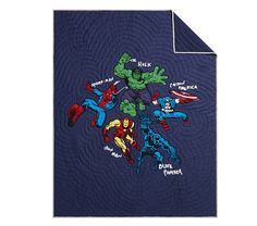 the avengers quilted blanket has many different characters on it