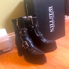 Killstar Enslave Me 6 Boots brand new with box - Faux Leather.- Contrasting Croc-Panels.- Double-Zip Front w. Statement Buckles.- 5"Heel With 3" Platform.-goth #gothic ratbaby too fast sourpuss kreepsville 666 #blackcraft #killstar spooky restyle #yru #demonia witch witchcraft pleaser yru boots punk demonia Kreepsville 666, Boot Brands, Women's Boots, Womens Boots, Shoe Boots, Ankle Boots, Witch, Faux Leather, Women Accessories