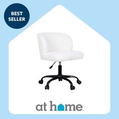 a white office chair with the words best seller at home on it's side