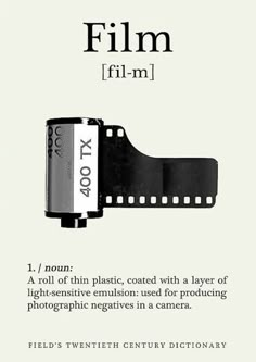 a film strip with the words film film on it and an image of a roll of film