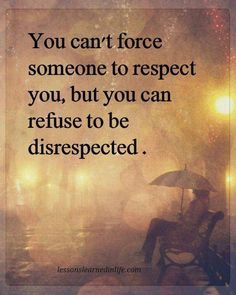 a person sitting in a chair holding an umbrella with the words, you can't force someone to respect you, but you can refuse to be disrespected