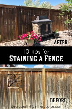 the before and after pictures of a fence that has been made into an outdoor fireplace