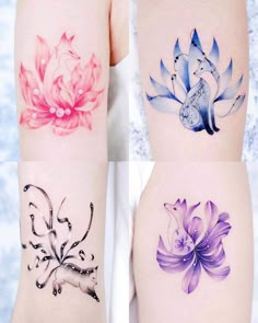 two tattoos with flowers on their legs