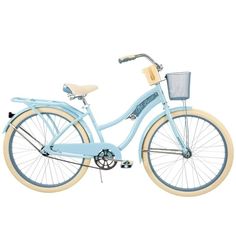 a blue bicycle with a basket on the front and back wheel, sitting against a white background