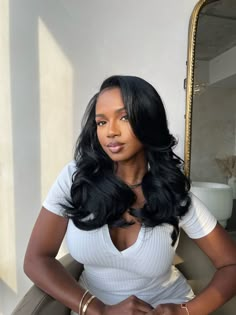 Loose Curls Medium Length Hair Black Women, Wavy Curls Black Women, Uneven Layers Haircuts, Sew In Wedding Hairstyles, Shoulder Length Sew In Weave Side Part, Heart Shaped Face Hairstyles Black Women, Layers On Black Women, Butterfly Cut Black Women, Natural Sewin With Leave Out