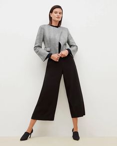 Zhou Culotte - Crepe :: Black – M.M.LaFleur Tailored Structured Bottoms For Evening, Elegant Cropped Wide Leg Pants, Elegant Fitted Wide Leg Culottes, Elegant Formal Culottes For Spring, Elegant Fitted Culottes For Formal Occasions, Chic Ankle-length Tailored Pantsuit, Chic Ankle-length Pantsuit, Elegant Straight Culottes, Modern Cropped Bottoms For Work