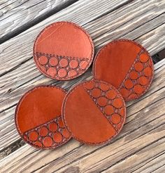 Geometric Hand Stamped Leather Coaster Set of 4 Leather Coaster Set, Leather Coasters, Jute Twine, Custom Leather, Cowhide Leather, Twine, Coaster Set, Hand Stamped, Geometric Pattern