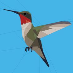 a hummingbird flying in the sky with its wings spread out and it's beak extended