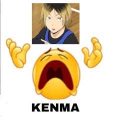 an emote with the words kenma in front of it and two images of someone's face