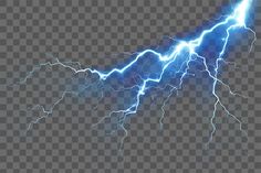 a set of lightning flashes on a transparent background with clipping path to the center