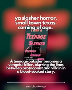 a poster with the words teenage slasher written in white on it and an image of a