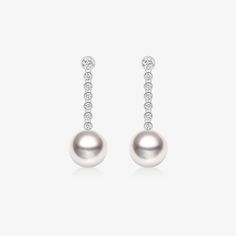 18K solid white gold Akoya saltwater cultured pearl Pearl size: 8.5-9.0mm each South Africa diamonds Weight of diamonds: 12 diamonds, around 0.2 carat in total Total weight: around 2.82g Handpicked of every pearl, only top 1% of pearls are selected Handcrafted Sold as a pair Lifetime warranty Diamond Long Earrings, Saltwater Pearls, Gold Baby, Akoya Pearls, Pearl Size, 2 Carat, Exquisite Jewelry, Bridal Collection, Long Earrings