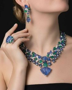 Tutti Frutti Necklace Lab Sapphire Carved Gemstone Jewelry Ring Earring Parure | eBay Hot Makeup, Fabulous Jewelry, Royal Jewelry, Sapphire Jewelry, Gorgeous Jewelry, Gold Jewelry Fashion, High Jewelry, Modern Jewelry, Necklace Designs