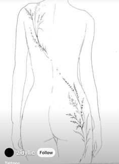 a drawing of a woman's back with plants growing out of her butts