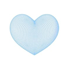 a blue heart shaped object is shown on a white background with an abstract pattern in the middle