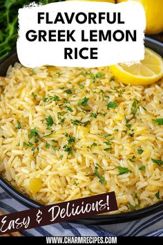 Savor the uplifting flavors of Greek Lemon Rice, a delightful Mediterranean side dish that brightens any meal. This fluffy rice gets its signature zesty taste from fresh lemon juice and is infused with aromatic garlic and herbs. Perfect for pairing with grilled meats or a vibrant salad, this dish not only satisfies your taste buds but also allows you to enjoy the essence of Greek cuisine at home. Easy to prepare, this recipe is the ideal complement to your dinner or lunch table. Give it a try and taste the sunshine in every bite! How To Make Rice More Flavorful, Easy Healthy Dinner With Rice, Squash Rice Recipes, Greek Rice With Minute Rice, Rice Sauces Recipes, Greek Saffron Rice, Lemon Jasmine Rice, Greek Chicken Lemon Rice Chickpeas, Easy Rice Recipes Healthy