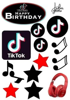 happy birthday tiktok with headphones and music notes