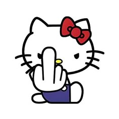 the hello kitty is pointing at something with her finger on it's index finger