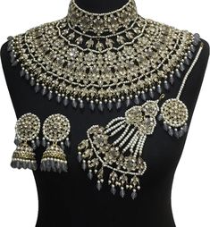 Indian luxury bridal jewellery set. Set includes - Earrings  Necklace  Jhumar  Tikka Silver Meenakari Sets For Reception, Silver Sets With Stone Work For Ceremonial Occasions, Silver Kundan Lehenga For Reception, Silver Chandbali Lehenga With Meenakari, Temple Jewelry Sets In Silver For Reception, Silver Bollywood Sets For Ceremonial Occasions, Silver Temple Jewelry Sets For Reception, Silver Bollywood Style Ceremonial Sets, Silver Bollywood Ceremonial Sets