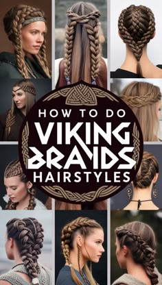 Unleash your inner warrior with stunning Viking braids! This collection of step-by-step guides and inspiration will teach you how to create fierce and intricate Viking braid hairstyles, perfect for adding a bold, edgy touch to your look. From classic side braids to intricate patterns, discover how to achieve this ancient yet timeless style. Jumbo Braid Tutorial, Braids You Can Do On Yourself, How To Viking Braid Your Own Hair, How To Do Viking Braids, Viking Makeup Female Warrior Tutorial, Viking Updo Hairstyles, Braids Easy To Do On Yourself, Female Viking Makeup