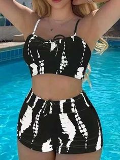 Drawstring Two Piece Swimsuits with Shorts - SHExFAB Swimming Costume For Women, Swimming Costumes, Costume For Women, Summer Basics, Frozen Cake, Get Ready For Summer, Swimming Suit, Swimming Costume, Beach Outfits