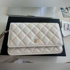 Great Condition But Has Little Stain On The Front And Has Little Discoloration On The Back I Have Original Box , Dust Bag, Price Tag. High-end White Flap Bag For Daily Use, Luxury Rectangular Wallet On Chain For Daily Use, High-end White Flap Bag For Evening, High-end White Flap Bag For Formal Occasions, White High-end Evening Flap Bag, High-end White Evening Flap Bag, High-end White Formal Flap Bag, Classic White Bag For Everyday Luxury, High-end White Flap Bag For Travel