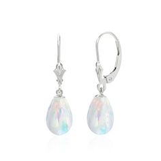 Evoking wonder and admiration, our 14K gold white rainbow opal earrings feature a 12x8 Kyocera Lab Created opals radiating a spectrum of colors. Secure with fleur de lis accented lever backs. Available in white and yellow gold. Ideal October birthstone or 14th Anniversary gift. Hypoallergenic Opal Drop Earrings, Hypoallergenic Opal Dangle Jewelry, Opal Drop Earrings With Gemstones, Opal Gemstone Drop Earrings, Elegant Opal Gemstone Drop Earrings, Iridescent Teardrop Gemstone Jewelry, Elegant Iridescent Oval Jewelry, Elegant Hypoallergenic Opal Jewelry, Pear-shaped Opal Jewelry For Formal Occasions