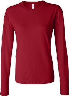 Red Crew Neck Long Sleeve Top For Fall, Red Plain Long Sleeve Tops, Red Long Sleeve Plain Top, Red Long Sleeve Cotton T-shirt, Casual Long Sleeve Red T-shirt, Casual Red Long Sleeve T-shirt, Red Plain Crew Neck Shirt, Red Crew Neck Plain Shirt, Red Crew Neck Shirt For Fall