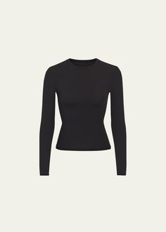 SKIMS Fits Everybody Long-Sleeve Crewneck T-Shirt Bergdorf Goodman, Black Top, Top Designers, Dream Wardrobe, Black Long Sleeve, Pullover Styling, Onyx, Long Sleeve Tops, Tops Designs