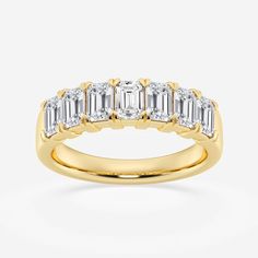 2 ctw Emerald Lab Grown Diamond Seven-Stone Anniversary Band 14K Yellow Gold, FG, VS2 Emerald Cut Wedding Band, 2023 Bride, Wedding November, Weddings Rings, Future Engagement Rings, Grad Ideas, Emerald Cut Moissanite, Wedding Anniversary Rings, Jewelry Workshop