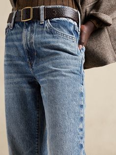 Pair them with anything.  This superbly made relaxed bootcut jean mixes a loose stovepipe and flare silhouette to create a pant made for every item in your closet.  Inspired by the late '70s, this modern take on denim is crafted from luxurious organi Everyday Clothes, Bootcut Jean, Unique Fabric, Bootcut Jeans, The Earth, Levi Jeans, Banana Republic, Full Length, Organic Cotton