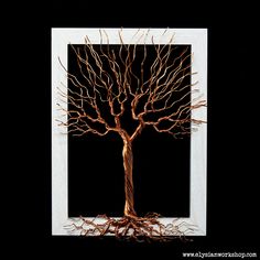 a tree is shown in a frame with roots