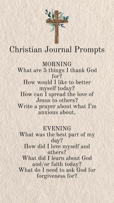 a cross on top of a piece of paper with the words, christian journal prompts