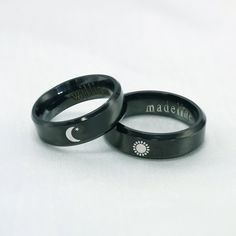 ♥ Custom Couples Rings ♥ Beautiful Handmade Ring for you♥ ˙ ˙ ˙ ˙ ˙ Ring Details ˙ ˙ ˙ ˙ ˙ ˙ ˙ ˙ ˙ ˙ ˙ - Material:titanium steel - Finish:black * This ring can be engraved on the inside names/coordinates/Roman numerals.(Up to 25 characters,space doesn't count) * It is a perfect gift for couples.A wonderful choice for engagement,wedding,anniversary,birthday. ˙ ˙ ˙ ˙ ˙ H O W ∙ T O ∙ O R D E R ˙ ˙ ˙ ˙ ˙ 1.Choose quantity & style from the drop-down menu. 2.Please enter ring size&custom text in the b Black Stainless Steel Promise Jewelry, Personalized Black Stainless Steel Rings, Black Engraved Ring For Promise, Black Adjustable Engraved Promise Ring, Symbolic Black Promise Ring Jewelry, Symbolic Black Jewelry For Promise Ring, Black Stainless Steel Promise Ring, Adjustable Black Symbolic Rings, Symbolic Black Promise Ring