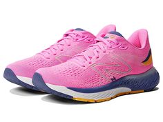 New Balance Fresh Foam X 880v12 - Women's Shoes : Vibrant Pink/Vibrant Apricot : Find comfort, style, and agility fused into a single creation of the New Balance Fresh Foam X 880v12 shoes. Breathable mesh textile and synthetic upper. Soft and breathable textile lining and removable cushioned insole. Features a super soft Fresh Foam midsole to provide a plush underfoot ride. Responsive top-bed foam to create a soft experience. Engineered double jacquard mesh to allow for an intuitive, soft fit. L Pink Sports Running Shoes With Vibram Sole, Pink New Balance Running Shoes, New Balance Pink Running Shoes For Light Sports, Pink Non-slip Running Shoes, Pink Fade-resistant Running Shoes For Athleisure, New Balance Fresh Foam, Morning Workout, Vibrant Orange, Brooks Sneaker