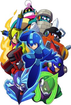 an image of cartoon characters in the style of mega man and other animated character designs