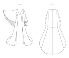 the front and back views of a dress, with an open collared top on one side