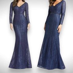 For sale is this Mac Duggal Embroidered Long Sleeve V Neck Trumpet Gown Dress Sz 10 Midnight Blue. This gown is in new condition with no notable missing embellishments.

Fully lined through bodice and skirt; sheer unlined long sleeves
V-neckline
Long sleeves
Beaded waist detail
Sweeping train
Concealed back zipper
Approx. 61" from top of shoulder to bottom hem
Style # 20271

Ships within one day after payment is received! Please see all pictures for any wear before purchasing. I am open to offers!

Black tie, formal wear, elegant, evening wear, cocktail, prom, ball, wedding guest, bridesmaid, date night, dressy, chic, bridal shower, baby shower, special occasion, bachelorette, gala, school dance, LBD, party, pageant, glam, NYE, clubbing, sexy, cute, flirty, trendy #Wedding #MOB #MOG #Prom Midnight Blue Color, Black Tie Formal, Elegant Evening Wear, Ball Wedding, Trumpet Gown, Mac Duggal Dresses, School Dance, Mac Duggal, Hem Style