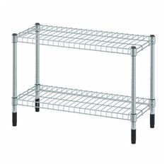 two tiered metal shelf with wheels on the bottom and one shelf attached to it