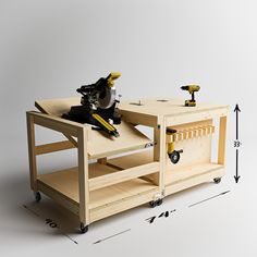 a workbench with tools on it and measurements