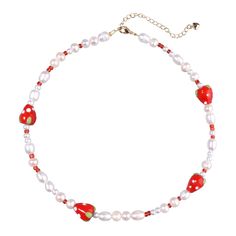 PRICES MAY VARY. 【STRAWBERRY NECKLACE】This strawberry beaded choker necklace is the perfect accessory for any summer outfit, wear it for an instant pop of color. All handmade and one of a kind, it makes you exude a unique charm among the crowd. Each natural freshwater pearl and colorful charm in the necklace are carefully selected. Each one is unique but very similar. 【QUALITY MATERIAL】This y2k choker necklace is made of real natural freshwater pearls, 14k real gold plated, polymer clay, high qu Adjustable Beaded Necklaces For Valentine's Day, Cute Adjustable Beaded Necklaces For Gifts, Casual Beaded Jewelry For Valentine's Day, Cute Beaded Necklaces For Summer Gifts, Adjustable Colorful Beads Necklace For Birthday, Adjustable Colorful Beads Necklace For Valentine's Day, Adjustable Beaded Necklace For Valentine's Day, Sweet White Summer Jewelry, Playful Beaded Necklace For Gift