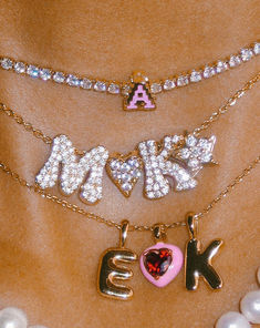 Meet our darling Twinkle charm necklace that features small blingy charms and a dainty chain with an adjustable length feature, making it the perfect gift for yourself and your loved ones. Choose from: Letter charm Star charm Heart charm The chain comes with a dainty pin and stopper that allows you to easily glide on the letters, as well as tighten/ adjust the length of the necklace to be as short as choker-length or up til 18" long. Choose the number of charms desired (each letter/star/heart ch Unique 21st Birthday Gifts, Stack Necklaces Gold, Katie Fang Jewelry, Trendy Charm Necklace, Lots Of Gold Jewelry, Personalized Name Necklace, Chocked Necklaces, Small Friend Gifts, Necklace Stacking Gold