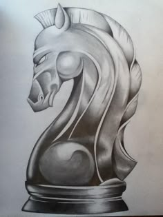 a pencil drawing of a chess piece