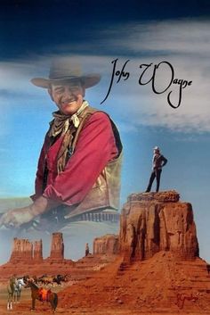 an image of a man with a cowboy hat on top of a rock outcropping