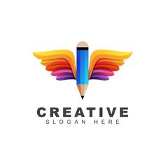 colorful pencil with wings logo design